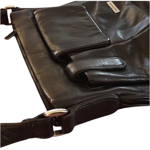 Pelle Studio Wilsons Leather Small Crossbody Bag Dark Brown Black, Front Pockets - Picture 4 of 10